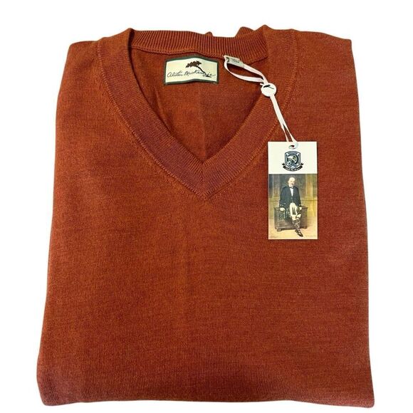 Alister Mackenzie NWT Merino Wool Men's Rust Sweater Long Sleeve V Neck - Picture 1 of 5